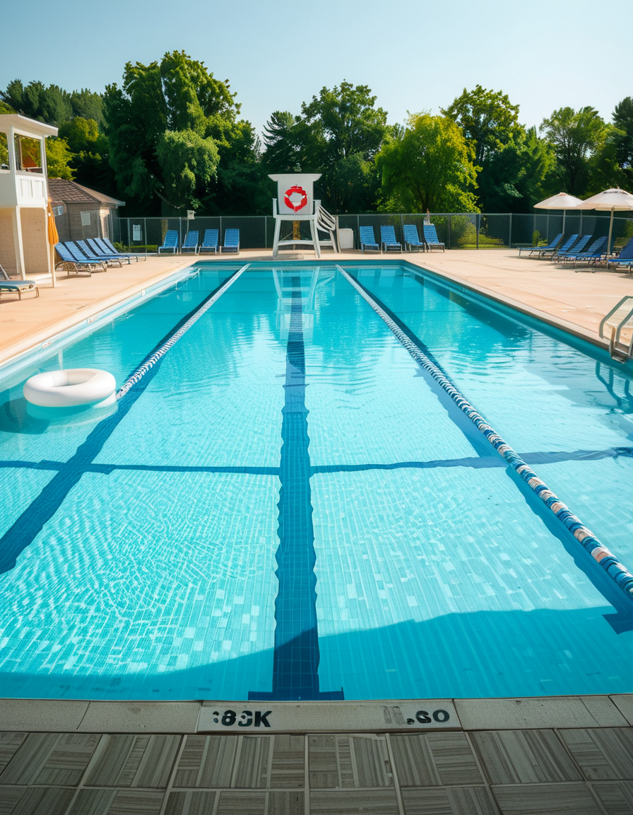 A large public swimming pool on a sunny day, completely empty of people. The clear blue water is still, reflecting the bright sky. Sunlight creates shimmering patterns on the tiled pool floor. The pool deck is lined with neatly arranged lounge chairs and colorful umbrellas. A lifeguard chair stands vacant at the poolside. Surrounding the area, lush green trees and well-maintained landscaping add a sense of tranquility. The atmosphere is calm and serene, with no movement except for the gentle ripples in the water.
<lora:SDXLFaeTastic2400:0.4> <lora:extremely_detailed:0.4> extremely detailed, <lora:public_swimming_p00l:1>,public swimming p00l, Masterpiece,best quality,hi res,8k,hi res,8k,award winning,(sharp focus, intricate, highly detailed),
