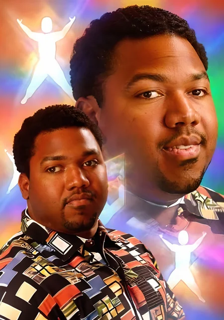 portrait chubby black man, double exposure effect, a80psdxl, <lora:a80psdxl:1>, laser background, multiple views of man,