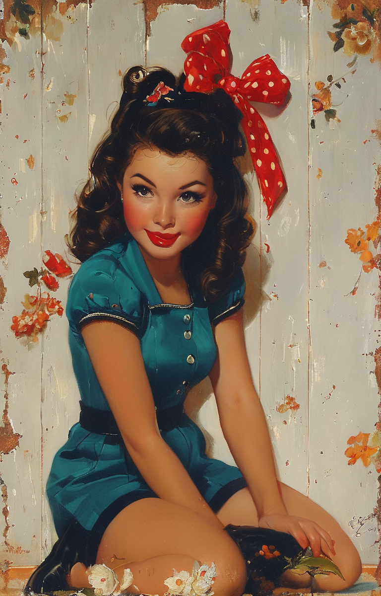masterpiece,best quality,<lora:tbh149-sdxl:1>,illustration,style of Gil Elvgren, tile patten