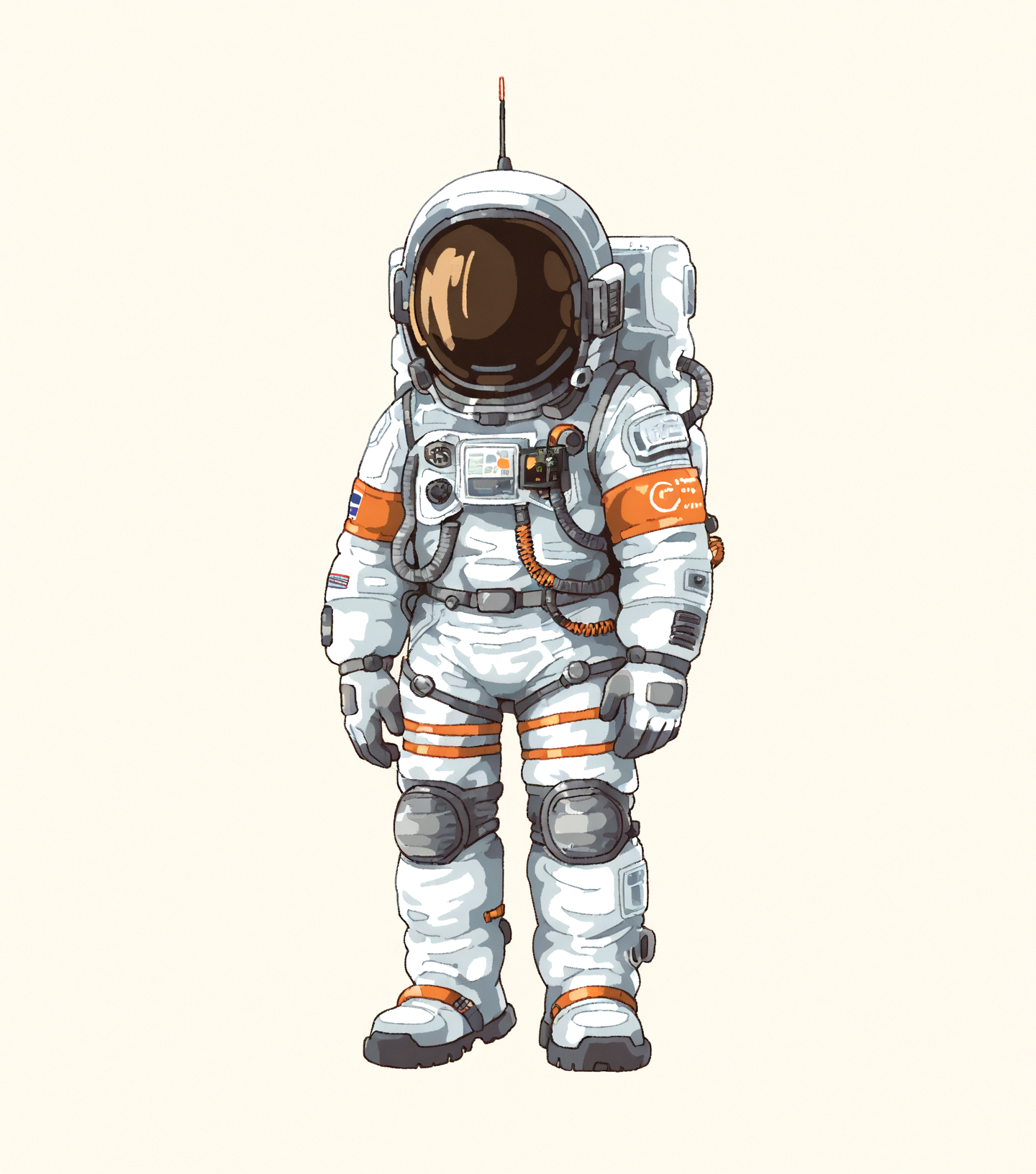 masterpiece, best quality, amazing quality, <lora:Style_v1_buns:1> 5tyl3v1, solo, simple background, no humans, full body, Astronaut, space suit, helmet, gloves, space station scenery, masterpiece, best quality, amazing quality