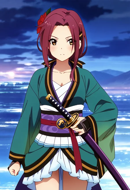 <lora:ruka_IXL-10:0.7> 1girl,tachiarairuka,red hair,hairclip,red hair flower,rukadefaultoutfit, cowboy shot,sheath, 
best quality,masterpiece