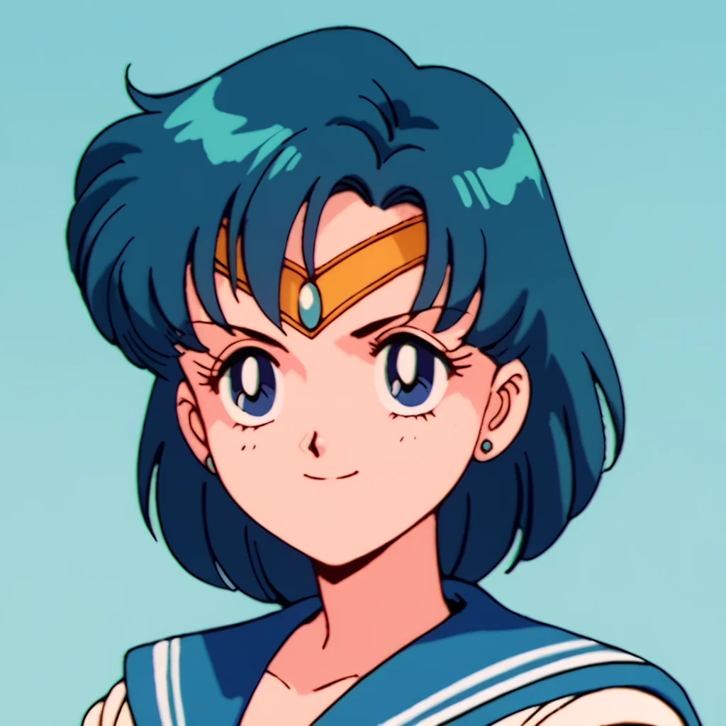 score_9, score_8_up, score_7_up, score_6_up, score_5_up, score_4_up, source_anime, , Sailor_Mercury, blue hair, blue eyes, sailor senshi uniform, blue sailor collar, , soft smile, portrait