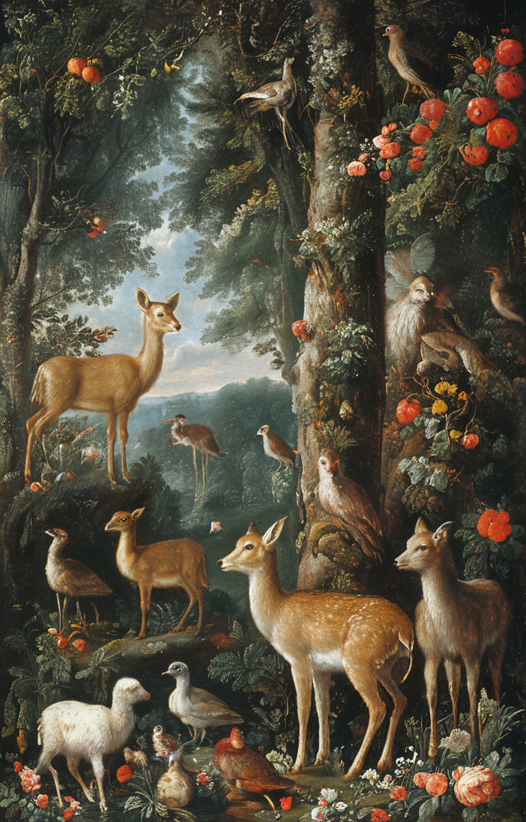 masterpiece,best quality,<lora:tbh206-sdxl:0.9>,illustration,style of Francesco Albani animals