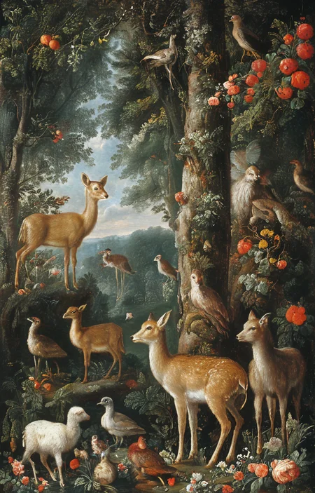 masterpiece,best quality,<lora:tbh206-sdxl:0.9>,illustration,style of Francesco Albani animals