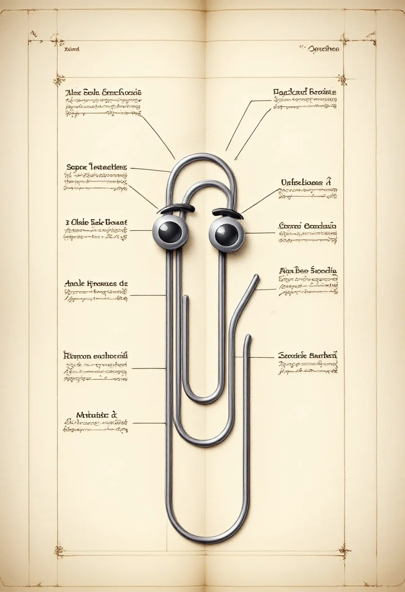 sepia (anatomysketch:1.2) of a (biomechanical:1.2) clippy, highly detailed, labeled elements, annotations