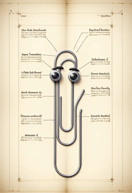 sepia (anatomysketch:1.2) of a (biomechanical:1.2) clippy, highly detailed, labeled elements, annotations