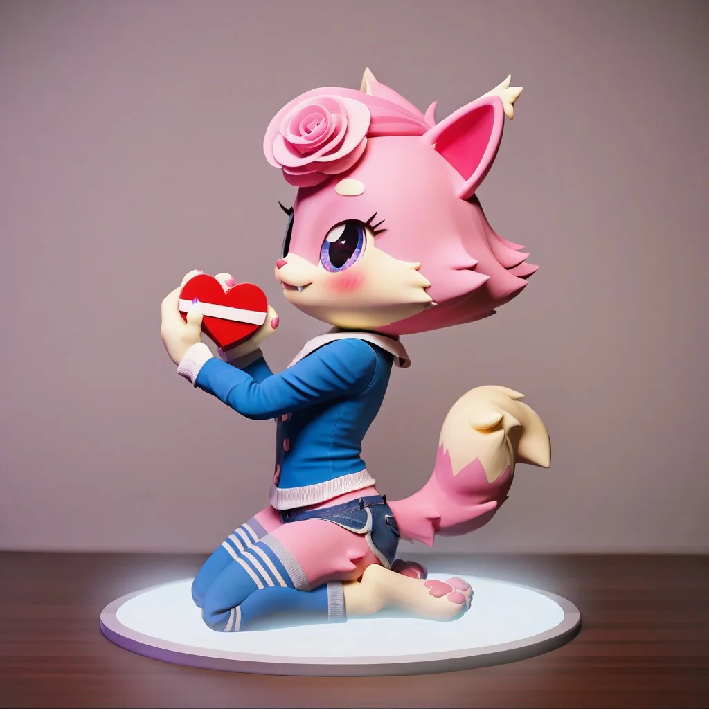 Capture the whimsy and warmth of animal affections in scenes of creatures sharing tiny heart-shaped tokens or crafting cozy nests., fluffy fur,sfw, Super Animal Royale, furry, tail, tail tuft, fangs, anthro, colored fur,kneeling ontop of pizza,blushy face, detailxl, score_9, score_8_up, score_7_up, score_6_up, score_5_up,side view, detailed eyes, detailed face, detailed hands, top down full body view,  NightScapes, cat,1boy,solo,furry female, kitty,cozy atmosphere, creative light overlay, 4k, masterpiece, (masterpiece), best quality, (4K), (cinematic lighting), highly detailed, 8K, UHD, ultra detailed, immersive picture, vivid colors, volumetric light, cinematic light, extremely detailed CG, cat is wearing hotpants and a flower in her hair while holding a heart shaped candy box, valentine theme, pink, pretty, pink cloudy mist