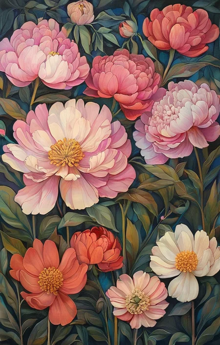 masterpiece,best quality,<lora:tbh256-sdxl:0.9>,illustration,style of Alida Akers decaying peonies