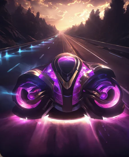 csmicvoid futuristic car on a highway,glowing effects,cinematic,50nm dof,bokeh,realistic,sharp focus,ultra detailed,128k uhd,awardwinning,trending on artstation,<lora:cosmicvoidxl-000004:1>,dense atmosphere,surging with power,epic,masterpiece