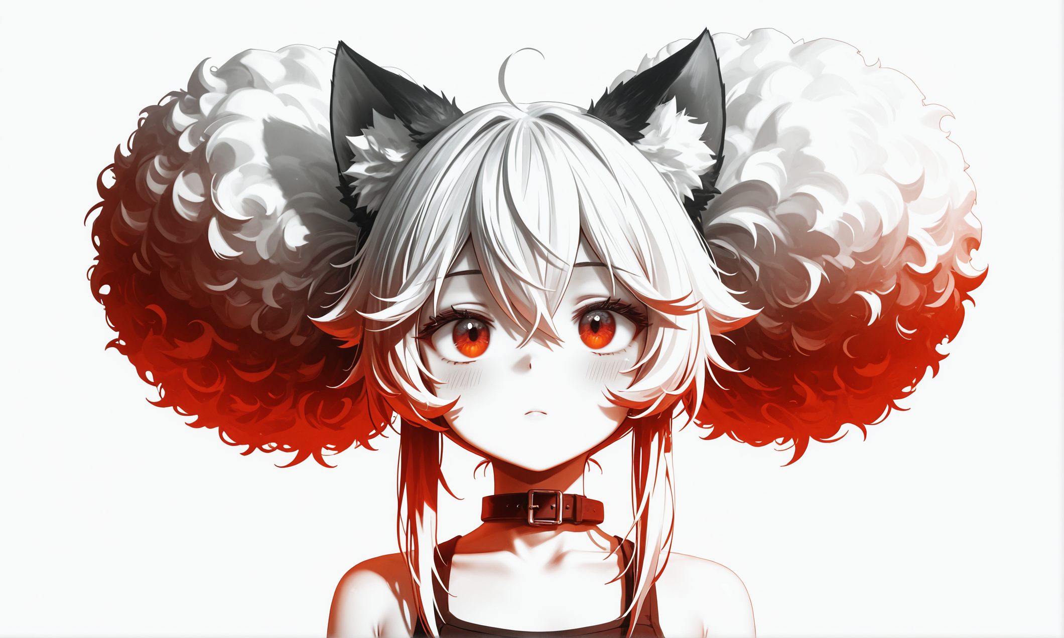 texture masterpiece, best quality, best quality, [quasarcake:crain1art:9], [dlgeria::9], (xxyt-xx:0.85), chen bin, (as109:0.5), fagun_yibei, berryverrine,
cinematic, 1girl, gradient red [monochrome], fluffy hair, (from_side:0.67), looking ahead, afro puffs, hair_flaps, big hair, animal_ears, simple background, thick outlines,
absurdres, best quality, amazing quality, very aesthetic, absurdres, (flat 2d vector style), (minimalist material icon:1.2), Ay-O, a character portrait, (no lineart:1.3) top down close-up