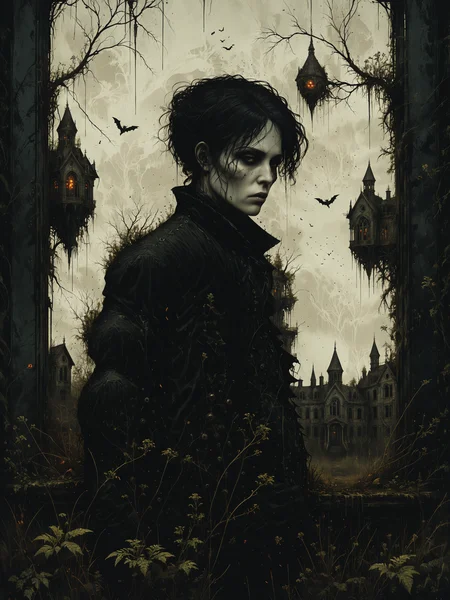 macabre style, digital illustration of Rogue scientist experimenting with forbidden tech, Abandoned, overgrown asylum with broken windows in the background,, dark, gothic, grim, haunting, highly detailed smooth, artstation, digital illustration by Ruan Jia and Mandy Jurgens and Artgerm and Wayne Barlowe and Greg Rutkowski and Zdislav Beksinski   <lora:Misty_Vintage:0.7> <lora:xl_more_art-full_v1:0.3>
