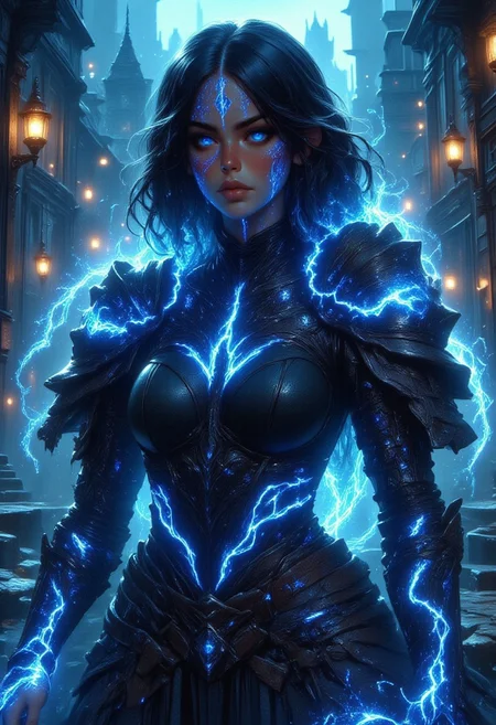 "It generates an illustrative masterpiece in 8K Ultra HD of a 26-year-old Kunoichi (female ninja), with a full body that fuses the beauty of a Venezuelan woman and a Nordic woman. The Kunoichi wears a blue-black lightning cyberpunk outfit, with meticulous details that highlight his unique style. A cybernetic tattoo adorns the left side of his face, adding a futuristic touch to his appearance. The figure of the Kunoichi is shrouded in a dark fog that adds additional mystery, and behind her lies an ominous futuristic city. The illustration should capture the precision of the woman's features, taking inspiration from the work of John Singer Sargent to highlight her unique beauty. A masterful play of lights and shadows is sought that enhances the Kunoichi's perfect anatomy. Each strand of hair must be meticulously crafted, incorporating holographic patterns that glow and change color, creating an ever-changing display. The visual quality must be high definition, drawing inspiration from the detailed style of yukisakura to achieve a work that is both striking and beautiful. The illustration should be an artistic expression that combines cyberpunk aesthetics with the grace and strength of the Kunoichi, creating a captivating visual experience."