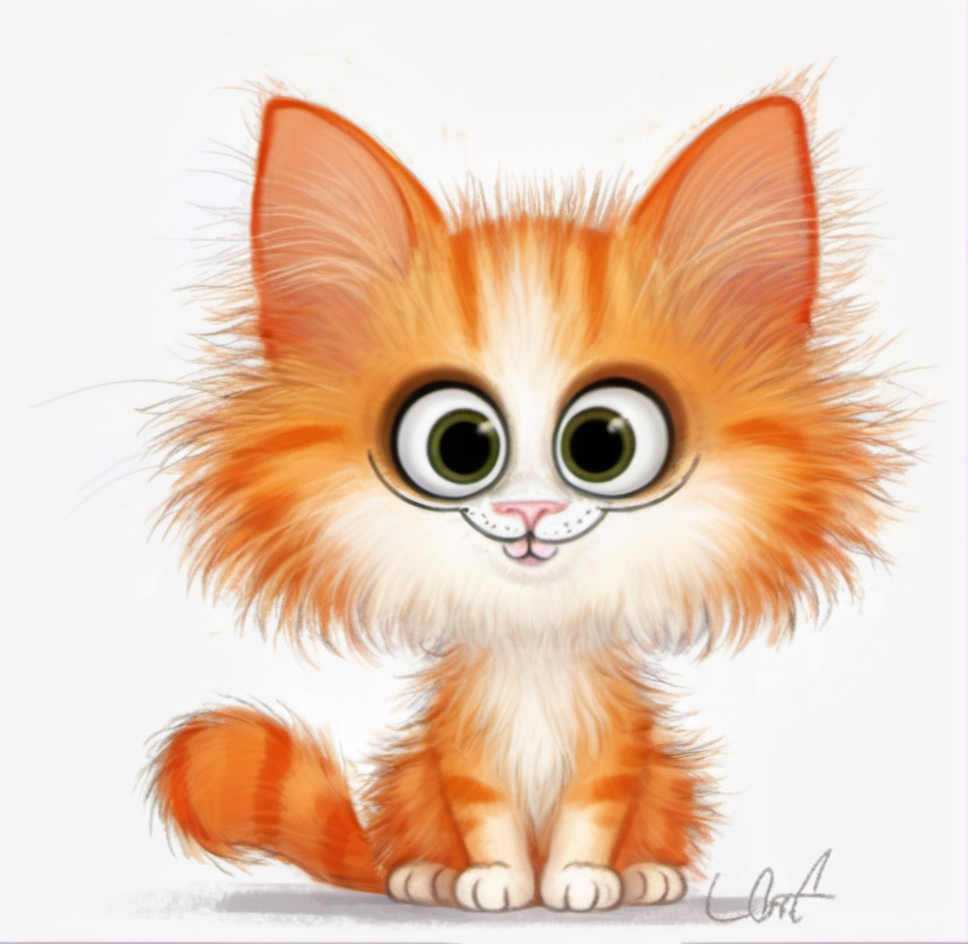 cute, orange cat, kitten, big eyes, fuzzy, cartoon, illustration, whiskers, smiling, adorable, white background, digital art, whimsical, playful, small size, character design, youthful, long tail, happy expression, light shading <lora:æ½¦è-000012:0.8>,