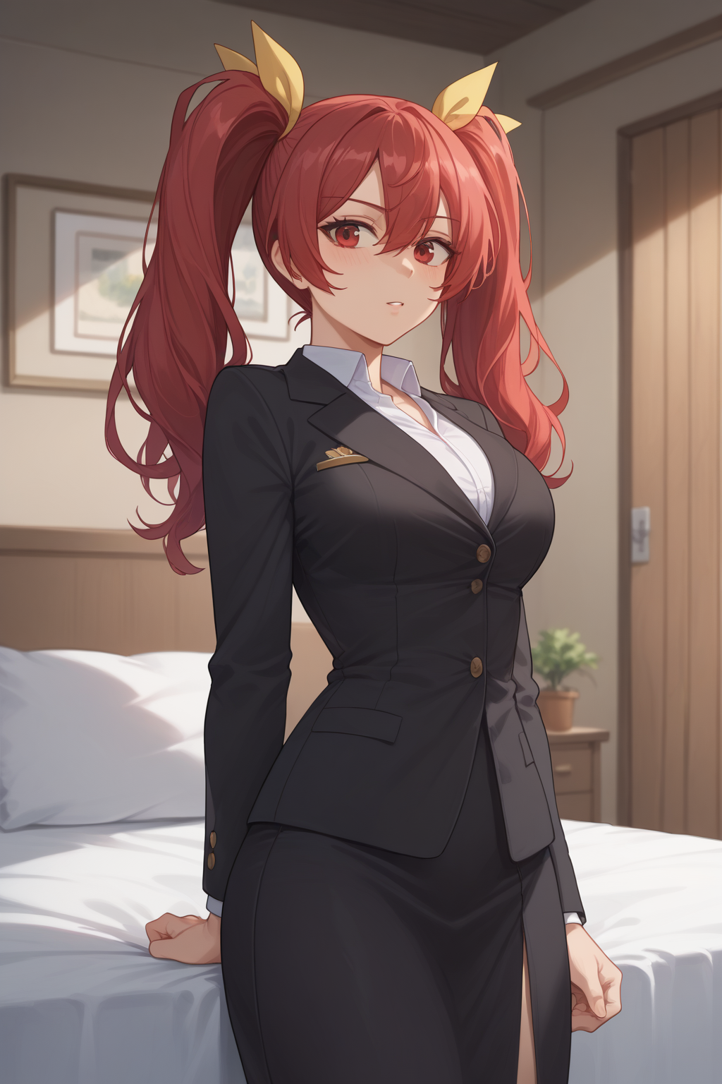 score_9, score_8_up, score_7_up, score_6_up, score_5_up, score_4_up, masterpiece, high quality, BREAK, full body, BREAK, 1girl, BREAK,   <lora:Stella Vermillion:0.8> red hair, twin tails, yellow hairpieces, red eyes, large breasts,