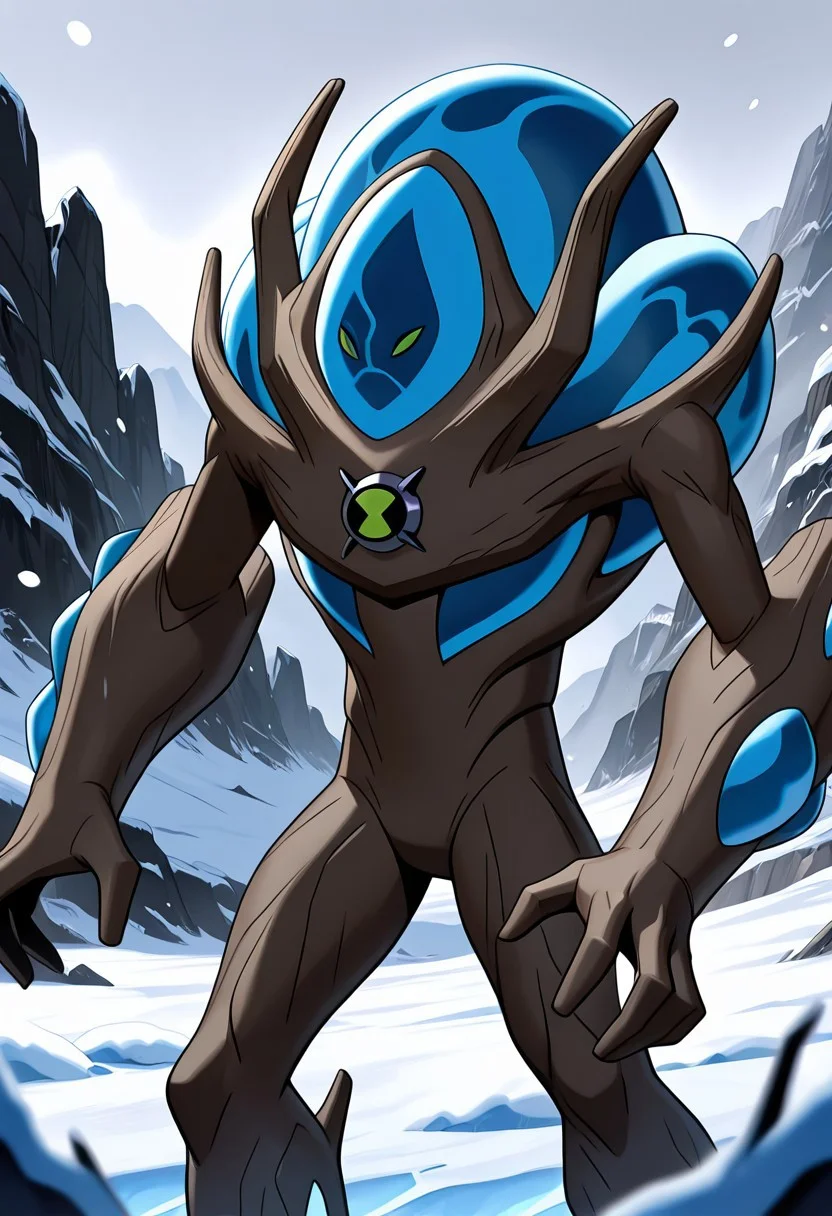 masterpiece, best quality, amazing quality, very aesthetic, absurdres, newest,
,ultswam, standing, pokemon (creature), solo, green eyes, monster,, alien, massive arms, no humans,
frozen tundra, snow, foreground blur, ice construct, harsh ice winds,