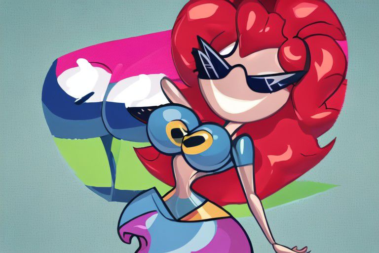 mlppinkiepie, shirt, skirt, sunnymiamitf, huge breasts, narrow waist, wide hips, Sunglasses, teeth, sunnification