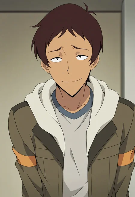 masterpiece,best quality,amazing quality, source_anime,
lanciuv, 1boy, male focus, solo, dark skin, dark-skinned male, brown hair, forehead, shirt, grey shirt, jacket, green jacket, hood, open jacket, smile,