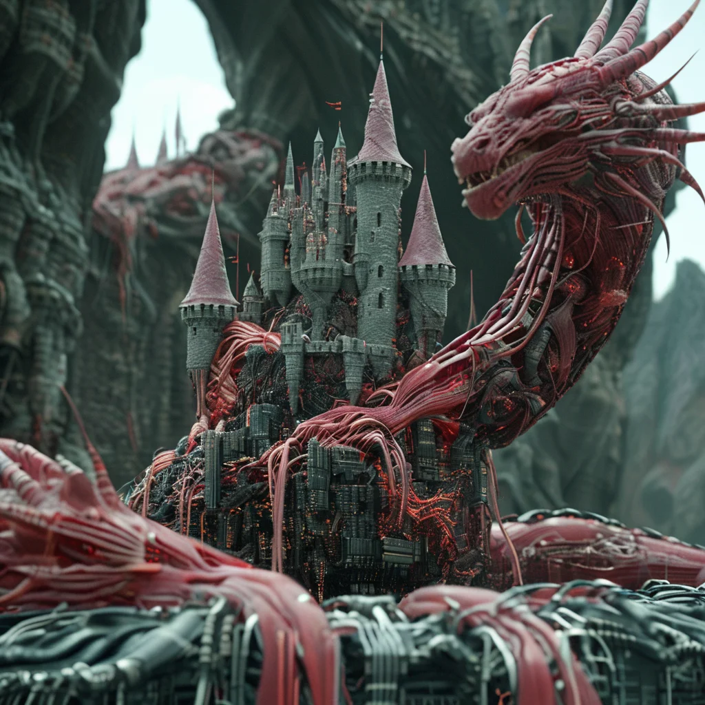 cyberanatomy castle on the rock and dragon, cinematic<lora:cyberanatomy:1>