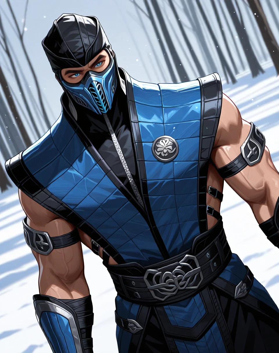 <lora:Sub_Zero_(Mortal_Kombat)_(Illustrious)_(AD):1> Sub Zero, muscular, Mortal Kombat,
dutch angle, exterior, winter landscape,
male chest focus, gradient coloring, villain, leather ninja armor, ninja headwear,
BREAK very awe, aesthetically pleasing, masterpiece, best quality, amazing quality, very aesthetic, perfect depth of field shot, in'ei,
Smooth Quality, lazympos, IllustQualXL_Pos,