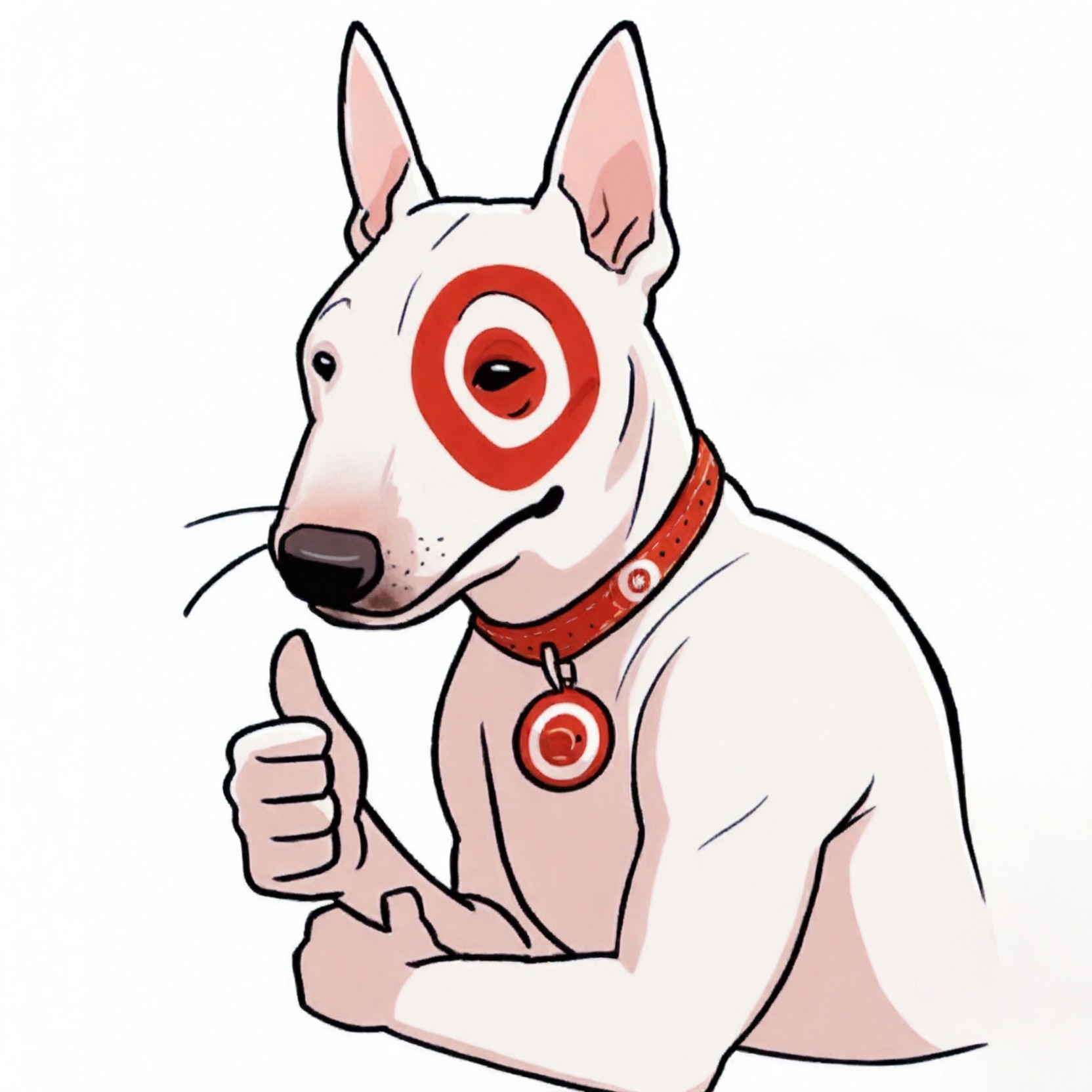 (masterpiece, highres, absurd res, very detailed, 2024, newest),tarbulls, bull terrier, solo,white background, thumbs up, upper body, 