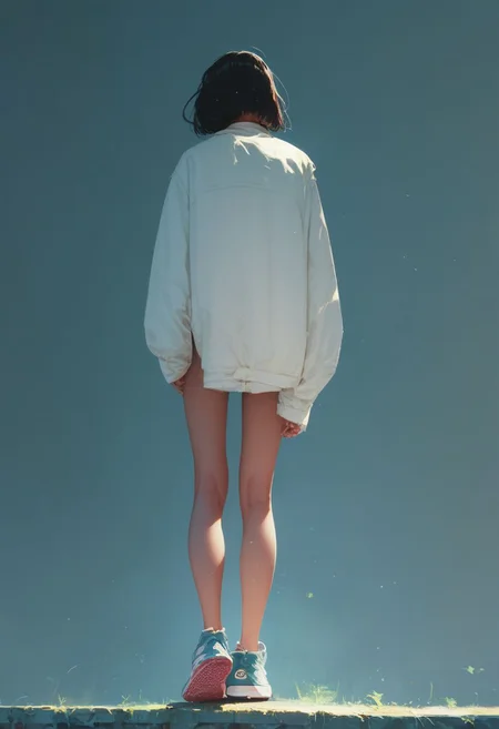 score_9, score_8_up, score_7_up, score_6_up, score_5_up, score_4_up, 1girl, view from behind, standing, relaxed, sneakers, leg focus,