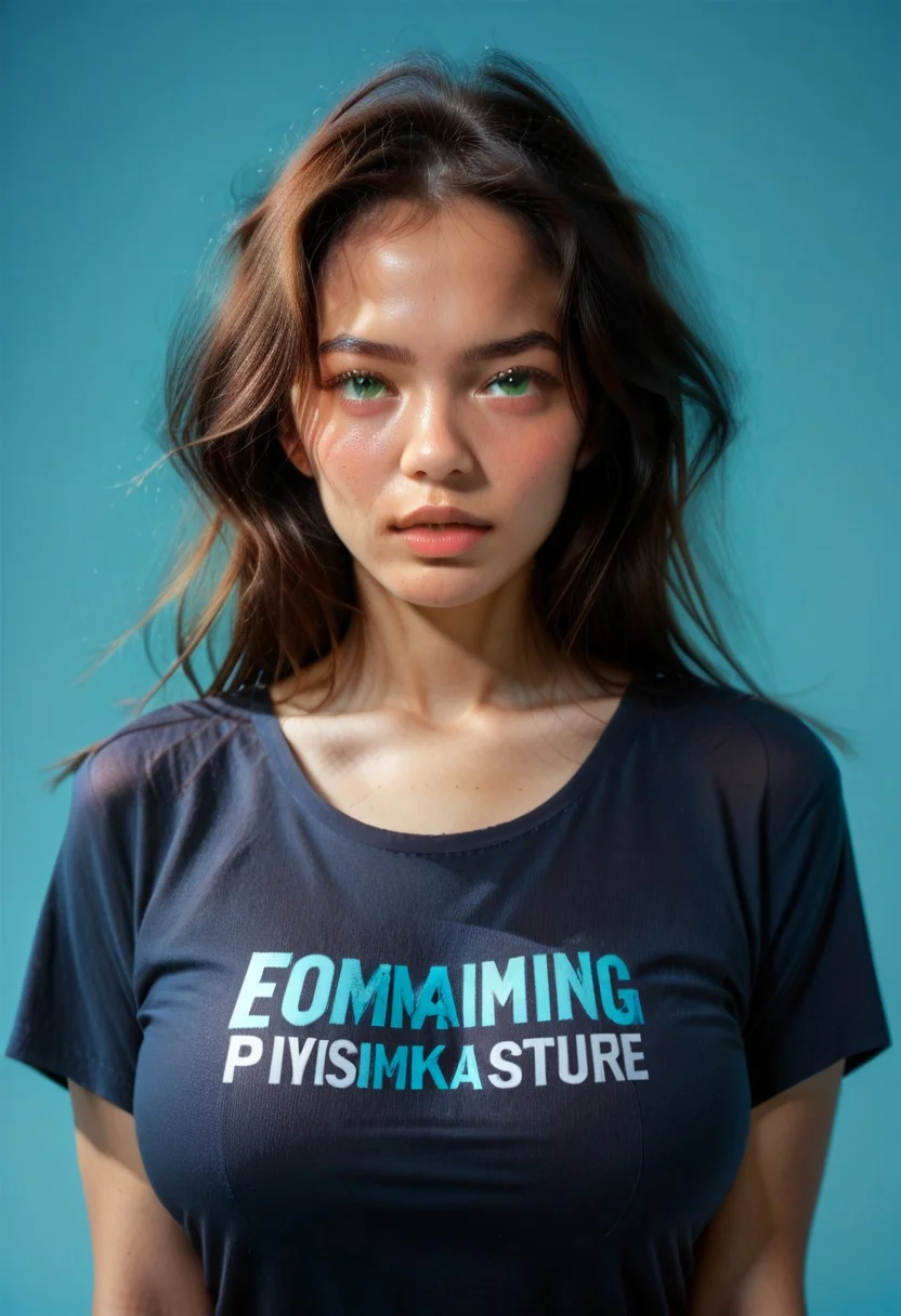 score_9, score_8_up, score_7_up, horny facial expression, green eyes, looking at viewer, neat hair,
casual t shirt, v neck, 40GG cup Breasts, massive breasts size, natural breasts shape, (JDMAI_ARIEL_SARI), pureerosface_v1,
(dynamic lighting), (dynamic shadow), 4k, HD, Hi res, cinematic masterpiece, photographic masterpiece, bust shot, focus on face
(simple turquoise background), (blurry background), (sharp focus on object),