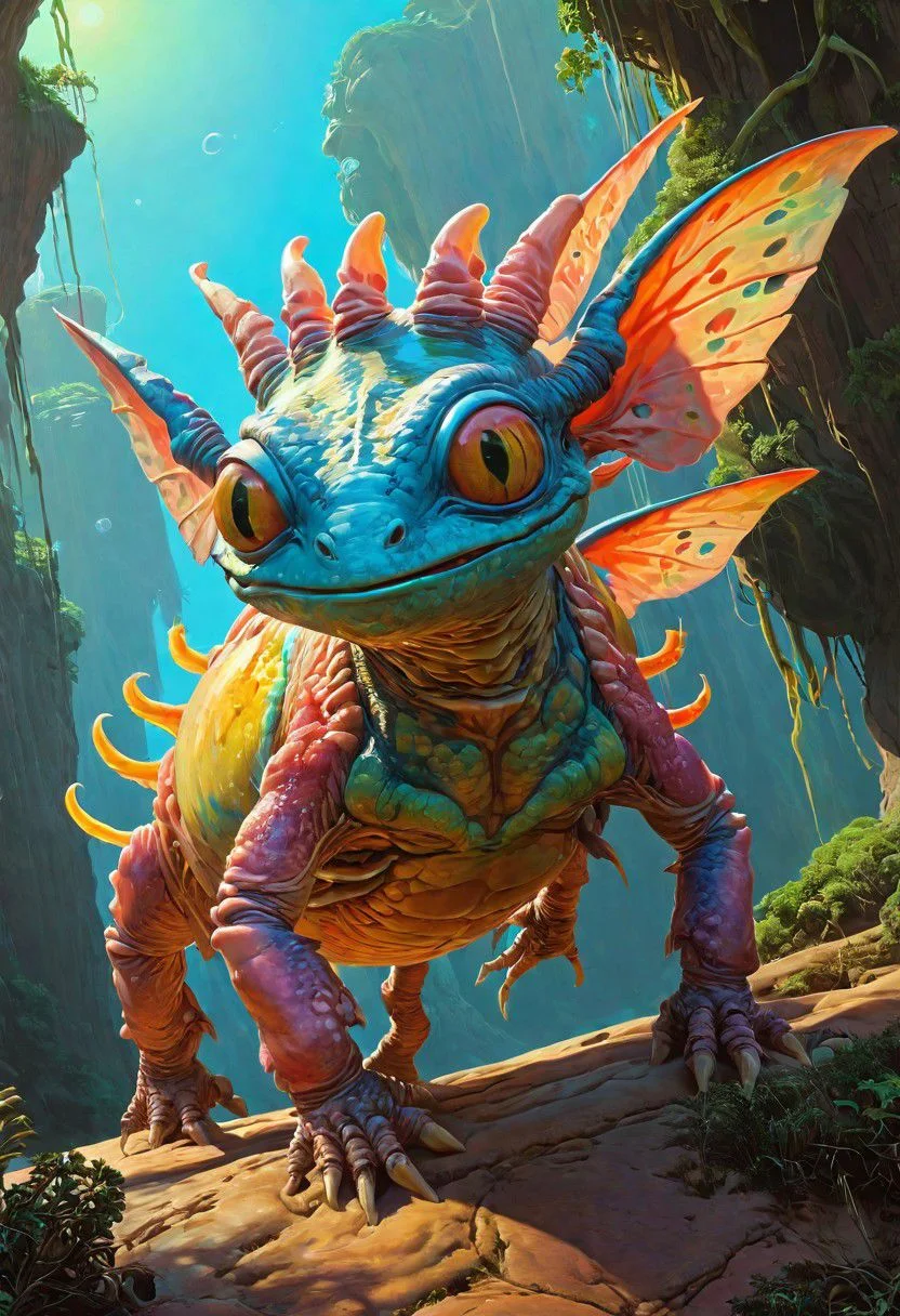 funny creature from parallel reality, extremely detailed oil painting, multicoloured, unreal 5 render, rhads, Bruce Pennington, Studio Ghibli, tim hildebrandt, digital art, 8K artistic photography, octane render, beautiful composition, trending on artstation, award-winning photograph, masterpiece