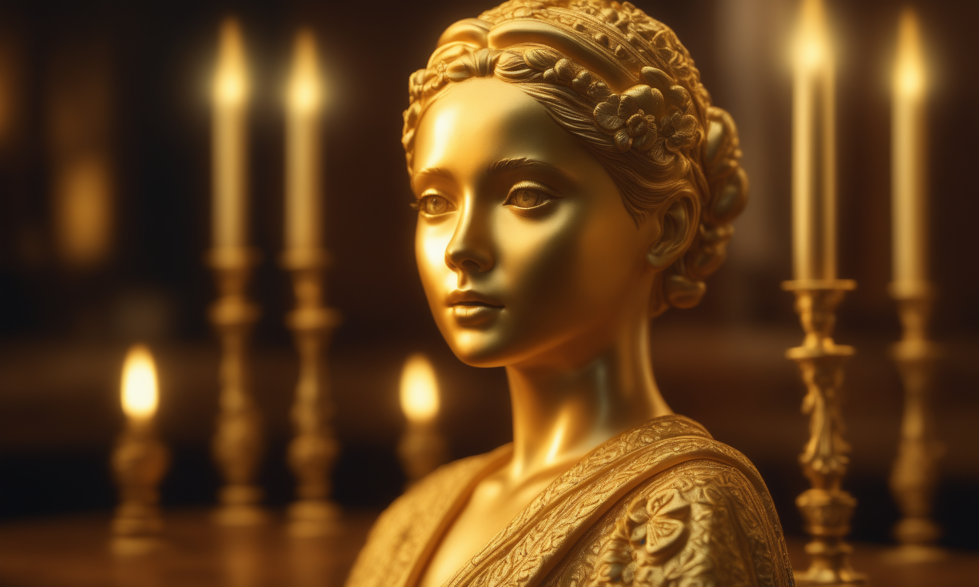 <lora:goldcarvingcd_xl-000006:0.5>,a golden girl toy sitting on the table top,golden skin,goldcarvingcd_xl,gold carving,miniature,tilt-shift,wood carving,pretty face,beautiful face,female focus,indoors,no humans,front view,facing viewer,looking at viewer,(Unbelievable Digital Artwork:1.3),CGSociety,ArtStation,master works, emotional, harmonious, high budget, moody, epic, gorgeous, perfect lighting, realistic, photorealistic, photographic, photo (medium),real, moody lighting, volumetric lighting, reality ray tracing, 8K, HDR, UHD, masterpiece, best quality, highly detailed, high resolution, finely detail, extremely detailed, ultra detailed, wallpaper