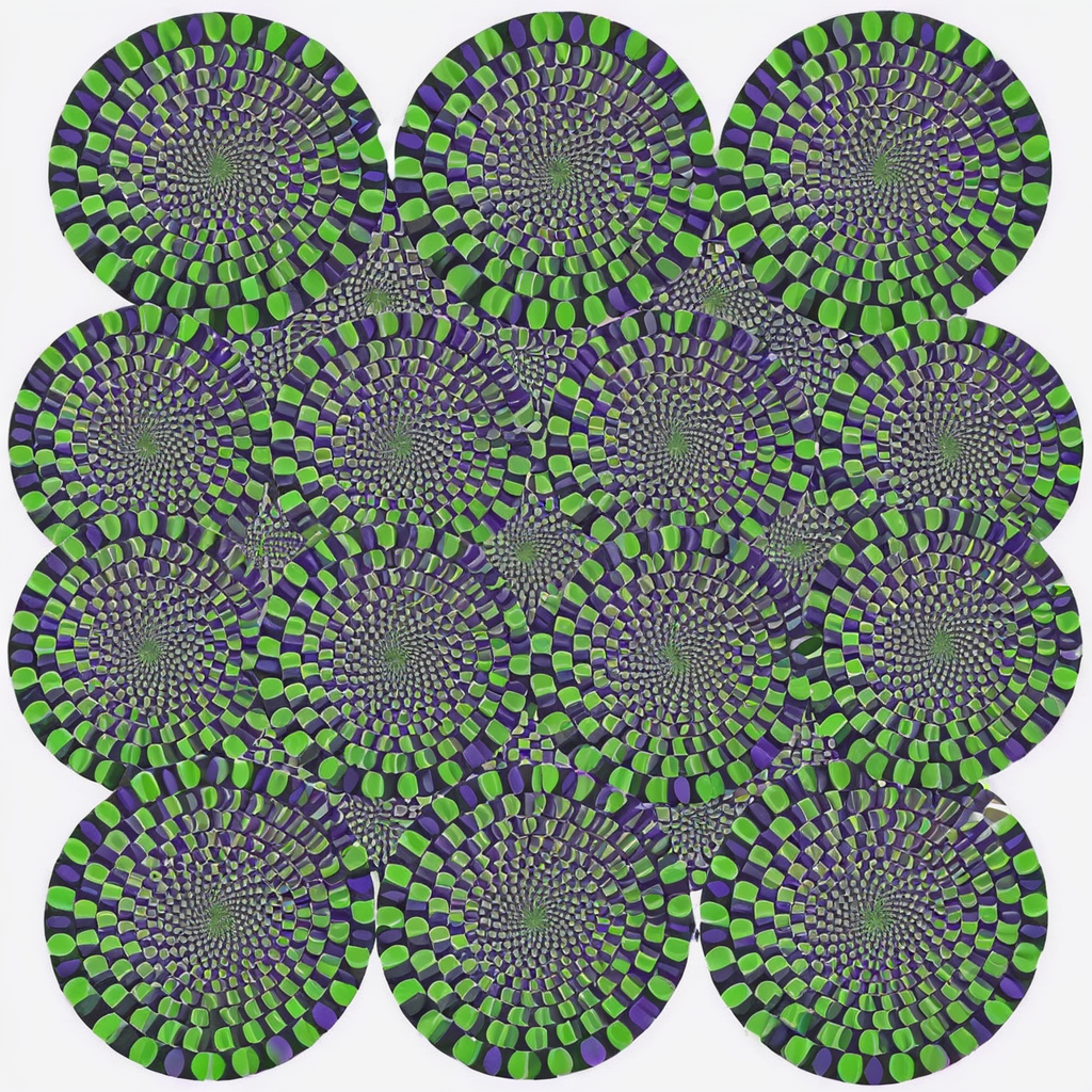 Optical illusion, opti, illusion, (no humans:0.70), (green theme:0.46), purple, moving, rotating, multiple circles, white background <lora:Optical_Illusion_XL-KK:1>