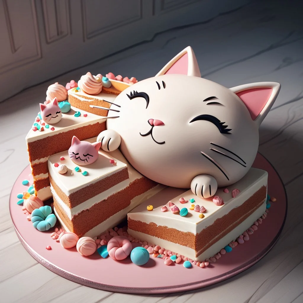 lazyup, vxc4k3, cake shaped like a sleeping cat