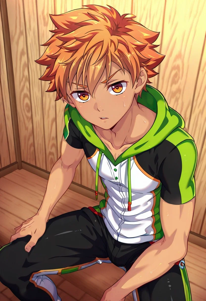 masterpiece, best quality, intricate details, (3d:0.4), , , 1boy, solo, male focus, <lora:jirou_camp_buddy_ilxl:1>, jirou_camp_buddy, orange hair, orange eyes, , ,