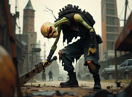 score_9, score_8_up, score_7_up, score_6_up, score_5_up, dark minimalistic, angry homeless freaky (alien:1.1) insect species pusher portrait in a scifi scene, highly detailed, emo goth, torn, dystopic, depth of field, dynamic, urban battlefield, suppressive, painful, gritty <lora:ponys-dream:.8>