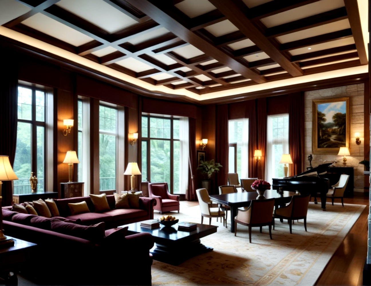 score_9, score_8_up, score_7_up,
<lora:Authoritarian_Interior_(Architecture)_(SDXL)_(AD):1> Authoritarian Interior, interior design, architecture, limestone, marble, wood, coffered ceiling, floor to ceiling windows, large windows, skylight, penthouse, living room, great room, dining room, bedroom, hotel room, 
8K, In'ei, chiaroscuro, volumetric lighting, perfect depth of field shot, 8K CGI render, beautiful, subsurface scattering, photographic realism, asymmetric viewpoint, off center perspective, art by Thomas Kinkade, 
BREAK zPDXL, zPDXLxxx,  <lora:wowifierXL:0.2> art by mooncryptowow <lora:sdxl_lightning_8step_lora:0.4> <lora:detailed_notrigger:0.5>
