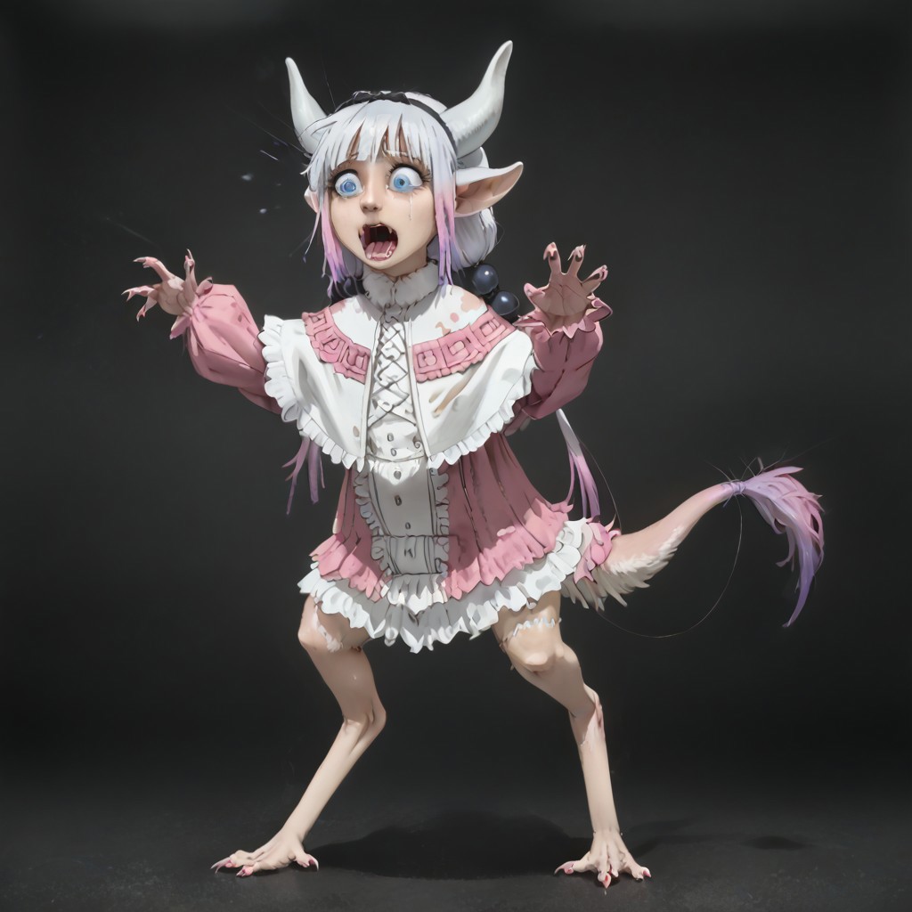 score_9, score_8_up, score_7_up, source_photo, realistic, ((bytransform)), ((transformation)), uneven transformation, asymmetrical transformation, mid transformation, full body, human girl, petite cute, scared, terrified, screaming, crying, Kanna_Kamui to yinglet transformation, blue_eyes, slit_pupils, pink_hair, low_twintails, long_hair, blunt_bangs, gradient_hair, flat_chest, dragon_horns, tail, hair_beads, black_hairband, hair_bow, black_bow, hybrid human yinglet feet, [digitigrade legs], hybrid human yinglet hands, looking at self in shock, shocked expression, scared expression, scared body language, (Kanna_Kamui transforming into a yinglet), multibreast, covered multibreast, 4breast, torn clothing, oversized clothing, clothes falling off, frilled_dress, pink_dress, frilled_capelet, fur-trimmed_capelet, white_capelet, white_thighhighs, puffy_long_sleeves, pink_sleeves, 1girl, solo, (hybrid colored fur:0.5), monster girl, realistic, (tail), (cutie, young, soft features:1.1), long ears, small body, diminutive, short body, petite cute, nubile 18yo girl, Expressiveh, snout, pained expression, wincing face