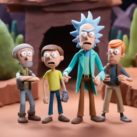 Rick and Morty ClaymationX  <lora:SDXL-ClaymationX-Lora-000002:0.8>