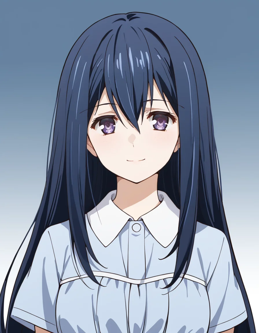 score_9, score_8_up, score_7_up, source_anime, BREAK
1girl, solo, looking at viewer, gradient background, upper body, light smile,
neko kuroha, blue hair, long hair, hair between eyes, sidelocks, purple eyes,
casual outfit, white collar, blue dress, short sleeves,
<lora:neko_kuroha_anime-soralz:1>