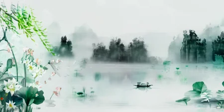 Sweeping Day Photography, a painting of a lake surrounded by plants and trees, best quality, high quality, masterpiece, 8K UHD, highly detailed, ultra detailed <lora:sweeping-day_lora_r64_sdxl:1.2>