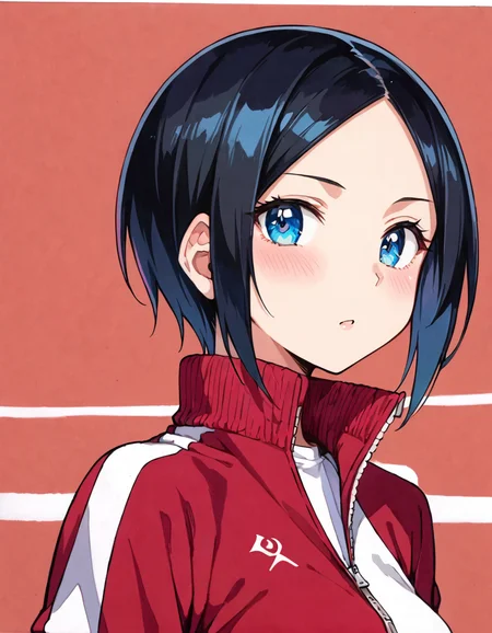 score_9, score_8_up, score_7_up, source_anime, anime screencap, anime coloring, masterpiece, best quality, traditional media, uncensored, 1girl, solo, (portrait:1.2), eri todo, blue eyes, black hair, short hair, parted bangs, medium breasts, track suit, track jacket, jacket, open jacket, shirt, long sleeves, breasts, <lora:eri todo_Iitai Koto wa_Pony:1>cute face, (skindentation:1.2), ultra detailed eyes, depth of field, dynamic angle, sharp, (intricate details, hyperdetailed:1.15)