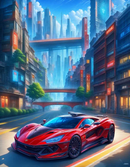 anime artwork ultra detailed, masterpiece, extremely detailed 8k,<lora:R0k00M0t0rV3h1c13HD:1>,R0k00M0t0rV3h1c13HD,Exquisite details and textures, bridge, road, outdoors, car, sports car, sky, city, building, sharp focus, street, cityscape,(ground vehicle,motor vehicle:1.2), ultra detailed, masterpiece, extremely detailed,, . anime style, key visual, vibrant, studio anime,  highly detailed