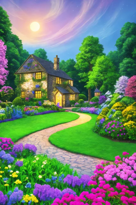 A vibrant, enchanted garden with a variety of magical flora glowing under the moonlight, with a quaint stone cottage in the background., illustration, 3d, cartoon,
high resolution, high quality, detailed, masterpiece, hdr, sharp,
[Pixel Art style],[ abbe bi style], 
amazing, beautiful, breathtaking, astonishing, brilliant, incredible,