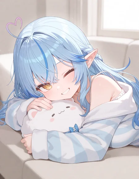 1girl, yukihana lamy, momoko \(momopoco\), sumiyao \(amam\), reel \(riru\), e-note, konnyaku \(kk-monmon\), ciloranko, ningen mame, head rest, wince, wink, turning head, yukihana lamy \(loungewear\), head down,
very awa, very aesthetic, masterpiece, best quality, amazing quality, absurdres <lora:dj_sloppa_ill_v2:0.1> <lora:nyaliaXLNBVP1lokrV6311P:0.1> <lora:n_XLNBVP1lokrV6311P:0.2> <lora:ricotte2:0.2>