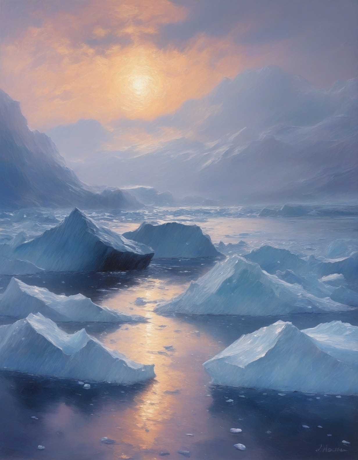 Claude Monet: (impressionist blur), (water reflections), (pastel hues), (organic brushwork),
crystalized warzone with photon-fossil soldiers,
Antarctic iceberg graveyard, 
Hailstorm Weather,
Actinoform cloud patterns over ocean,
Civil twilight with urban lights,
Ice breakup on arctic rivers,
 <lora:add-detail-xl:0.7>,
 <lora:DetailMaximizer:0.3>,
 <lora:brho:0.15> brho, 
<lora:Deep_depth_of_field:0.3>,
 <lora:extremely_detailed:0.8> extremely detailed,