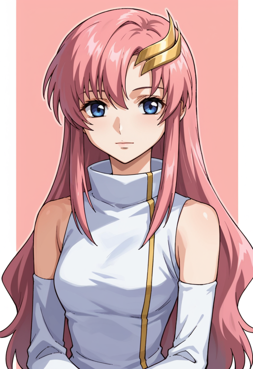 score_9,score_8_up,score_7_up,score_6_up,score_5_up,score_4_up,anime coloring,source_anime,anime,<lora:Lacus_Meer_Gundam_SEED_Pony:0.7>,lacusmeer,1girl,solo,blue eyes,pink hair,long hair,moon hair ornament,s1dress,detached sleeves,multicolored background,portrait,upper body,looking at viewer,