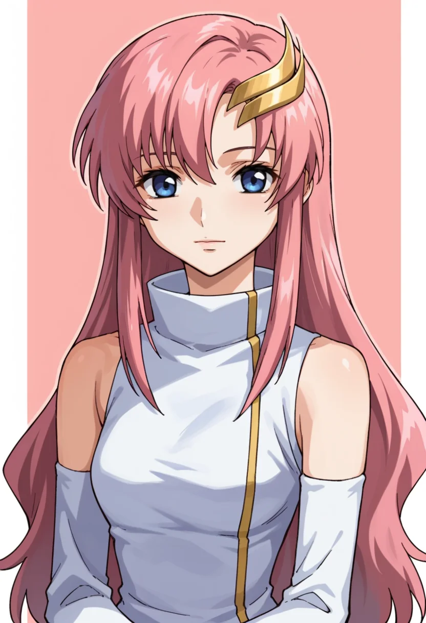 score_9,score_8_up,score_7_up,score_6_up,score_5_up,score_4_up,anime coloring,source_anime,anime,<lora:Lacus_Meer_Gundam_SEED_Pony:0.7>,lacusmeer,1girl,solo,blue eyes,pink hair,long hair,moon hair ornament,s1dress,detached sleeves,multicolored background,portrait,upper body,looking at viewer,