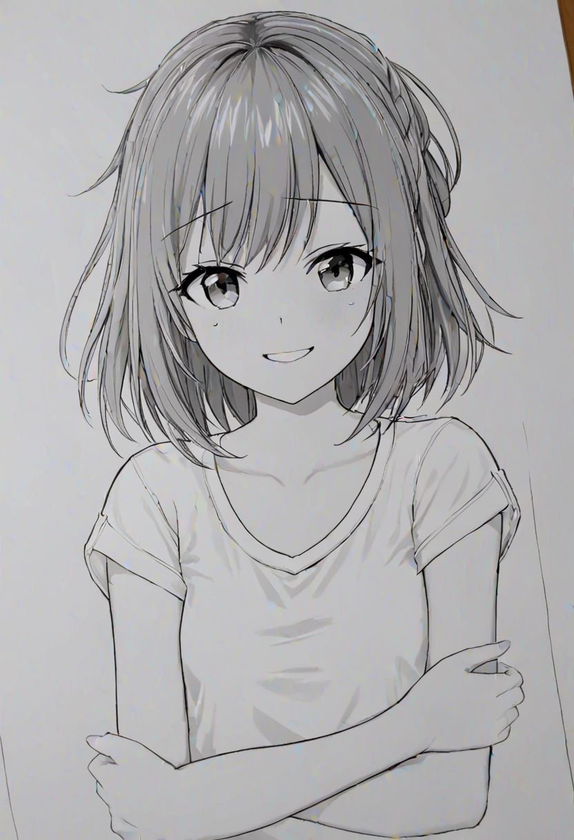 high quality, high detail, line art, sketch, 1girl, beautiful girl, joy, happy, laugh