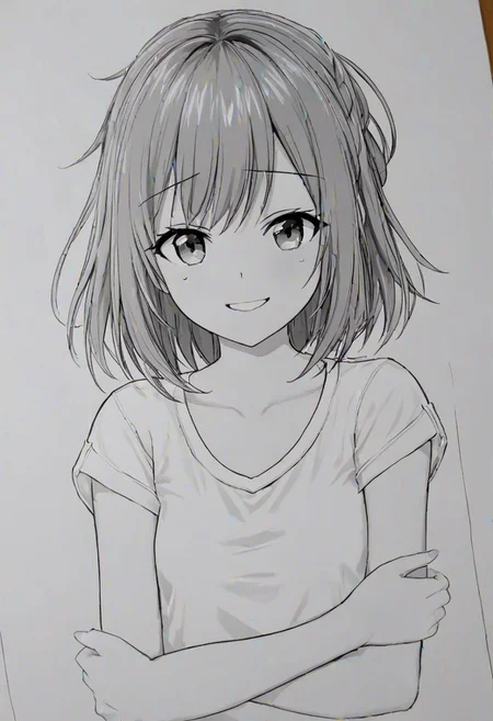 high quality, high detail, line art, sketch, 1girl, beautiful girl, joy, happy, laugh