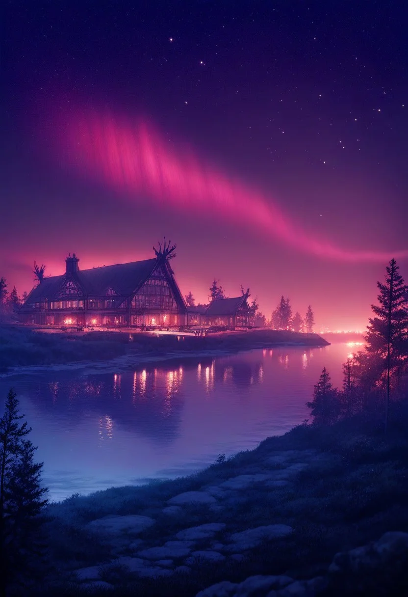 score_9, score_8_up, score_7_up, source_anime, rating_safe, night, midnight, red theme, natural lighting, fantasy-elven structure focus, elven wizards and sorceresses, starry sky, aurora, scenery, intricately detailed illustration, atmospheric perspective, depth of field, realistic shading