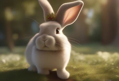 A happy cute, bunny, (wearing a Christmas hat), Adorable, heart warming, cheerful, detailed, bright colours, friendly expression, small size, shiny, eco-friendly, garden, environmental, sunlight, shadows, digital art, whimsical, playful, intricate details, high resolution, photorealistic, joyful atmosphere, gentle, soft lighting, cartoonish style, enchanting, vivid, appealing, character design, imaginative, family-friendly, [photography, realistic, photorealistic, (8k), (highly detailed), cinematic lighting, intricate details, (high resolution), award-winning,   correct focus, realistic, realistic lighting, (highly detailed),  masterpiece], ((Cinematic Still-Shot))