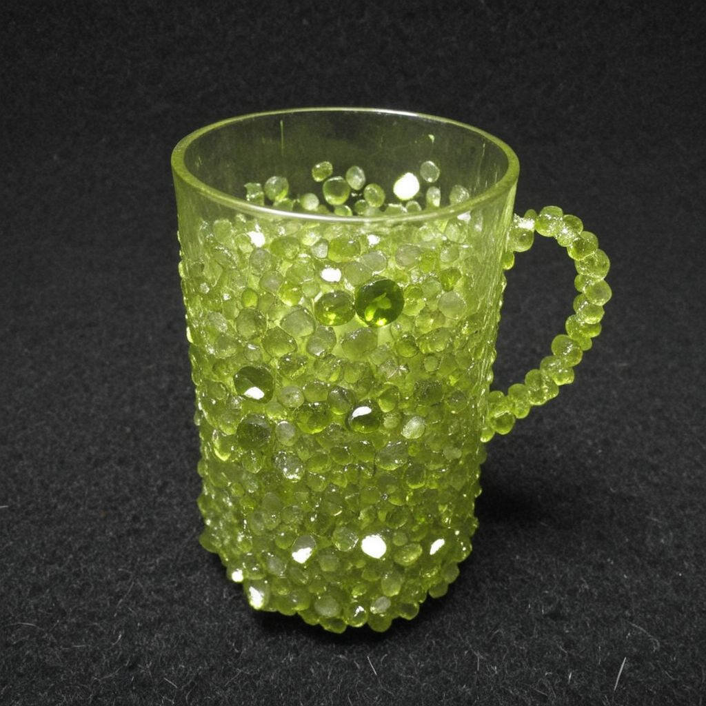 cup, made out of hud_per1d0t_wrld, green gem, glittering, fantastical, whimsical, <lora:peridot:1>