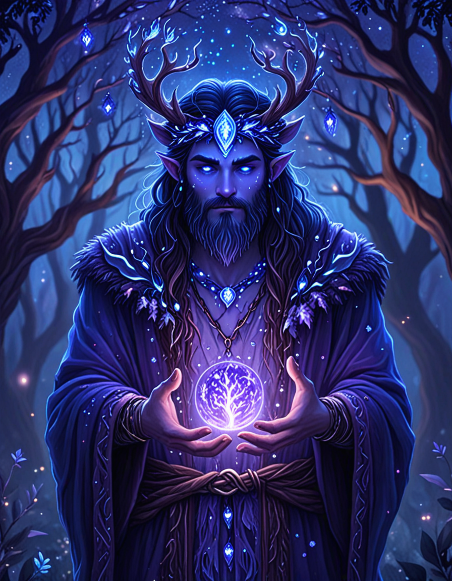 novuschroma14 style druid man at night, magical  <lora:novuschroma14 style:1> <lora:sdxl_lightning_8step_lora:1>